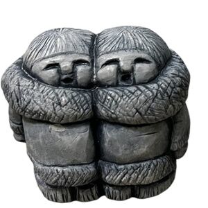 Hand Crafted Brothers Eskimo Resin Stone Figurine by Glacial Ice Age‎ Sculptures